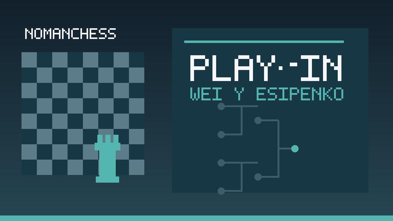 Portada abstracta con tablero y cuadro de doble eliminación para el Play-In de Wei Yi y Andrey Esipenko
